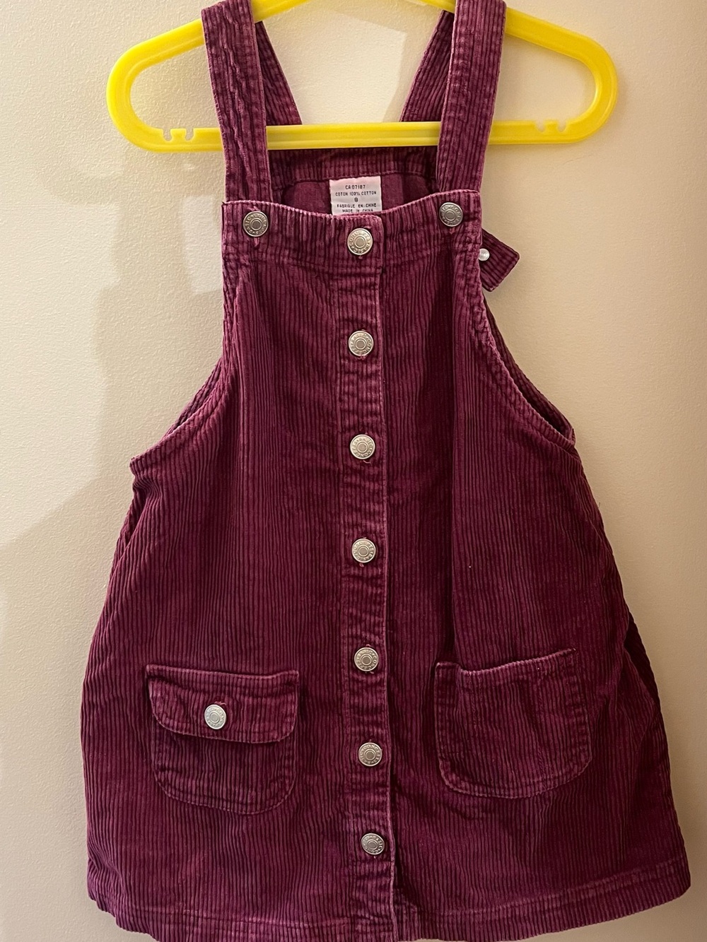 Corduroy Button-Front Pinafore Dress - Burgundy